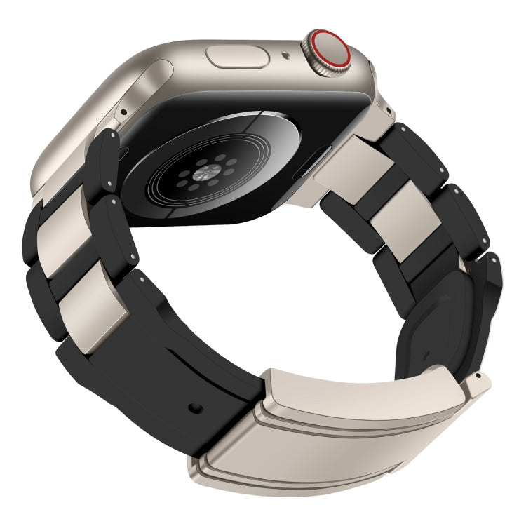 For Apple Watch 46mm / 49mm / 45mm / 44mm T-shaped Magnetic Buckle Stainless Steel Rubber Watch Band
