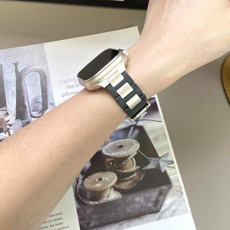For Apple Watch 46mm / 49mm / 45mm / 44mm T-shaped Magnetic Buckle Stainless Steel Rubber Watch Band