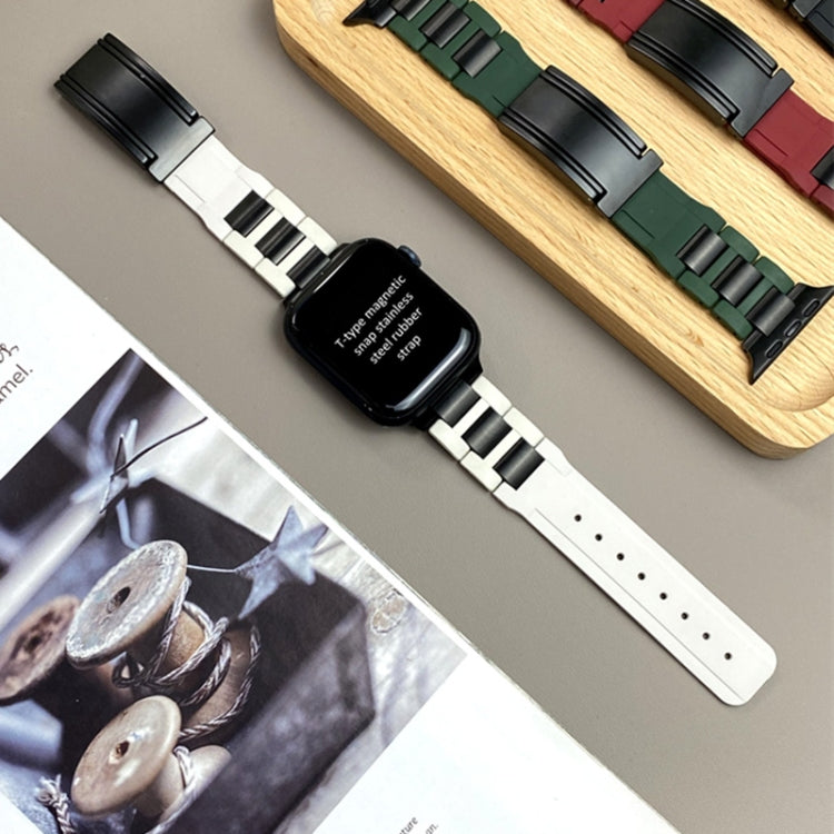 For Apple Watch 46mm / 49mm / 45mm / 44mm T-shaped Magnetic Buckle Stainless Steel Rubber Watch Band