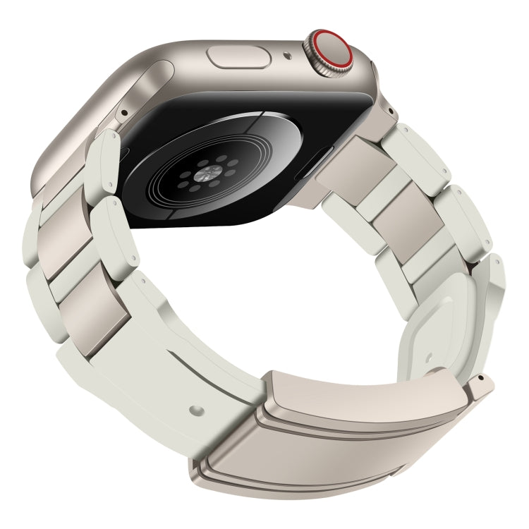 For Apple Watch 46mm / 49mm / 45mm / 44mm T-shaped Magnetic Buckle Stainless Steel Rubber Watch Band
