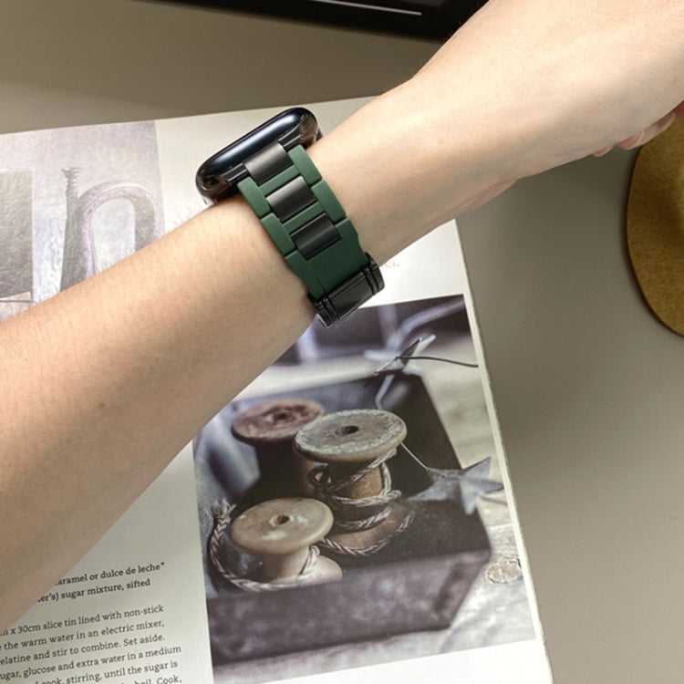 For Apple Watch 46mm / 49mm / 45mm / 44mm T-shaped Magnetic Buckle Stainless Steel Rubber Watch Band