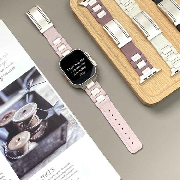 For Apple Watch 42mm / 41mm / 40mm / 38mm T-shaped Magnetic Buckle Stainless Steel Rubber Watch Band