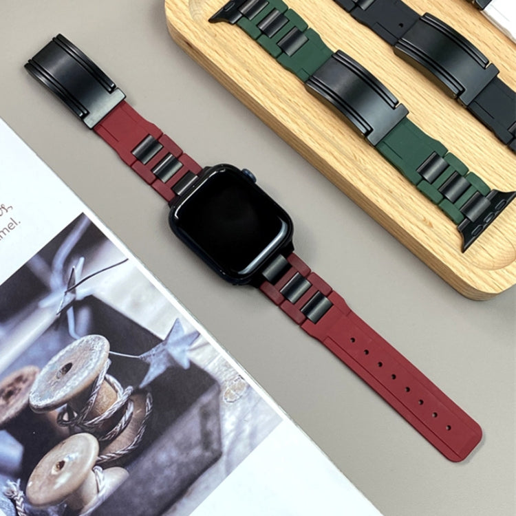 For Apple Watch 42mm / 41mm / 40mm / 38mm T-shaped Magnetic Buckle Stainless Steel Rubber Watch Band