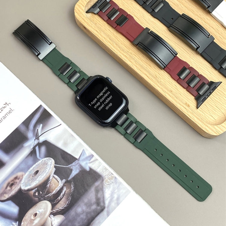 For Apple Watch 42mm / 41mm / 40mm / 38mm T-shaped Magnetic Buckle Stainless Steel Rubber Watch Band