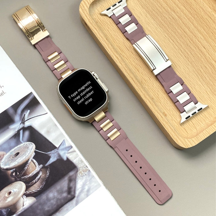 For Apple Watch 42mm / 41mm / 40mm / 38mm T-shaped Magnetic Buckle Stainless Steel Rubber Watch Band