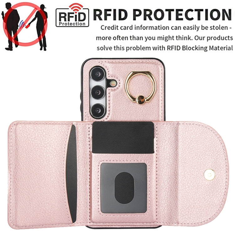 For Samsung Galaxy S25+ 5G Ring Holder Card Bag Skin Feel Phone Case