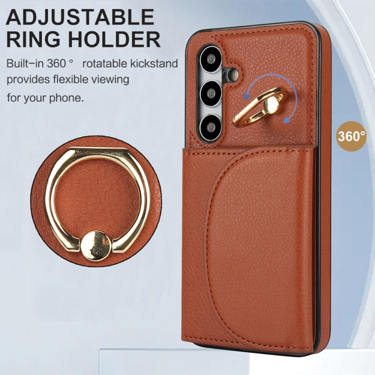 For Samsung Galaxy S25+ 5G Ring Holder Card Bag Skin Feel Phone Case
