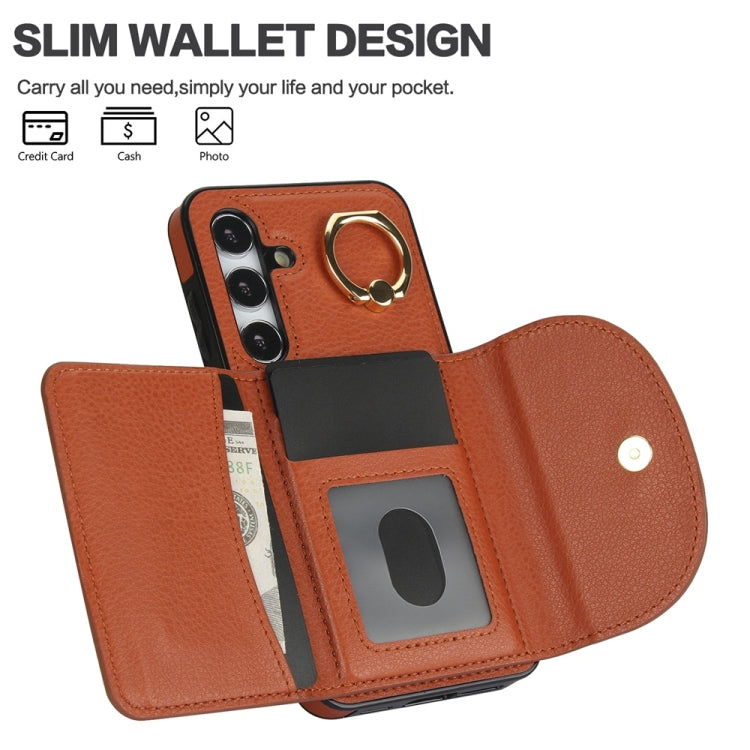 For Samsung Galaxy S25+ 5G Ring Holder Card Bag Skin Feel Phone Case