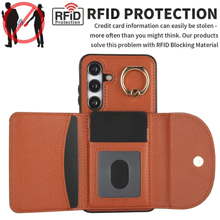For Samsung Galaxy S25+ 5G Ring Holder Card Bag Skin Feel Phone Case