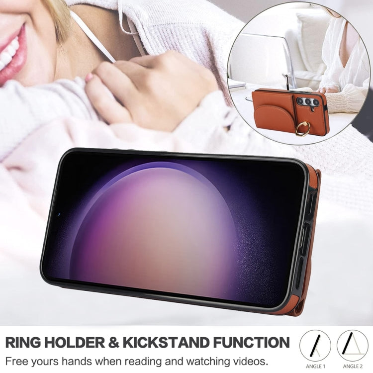 For Samsung Galaxy S25+ 5G Ring Holder Card Bag Skin Feel Phone Case