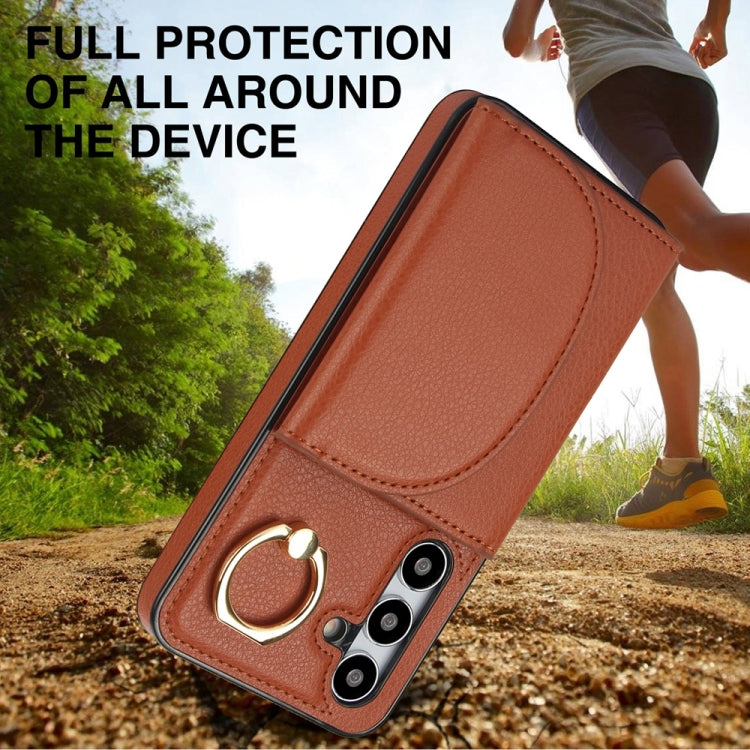 For Samsung Galaxy S25+ 5G Ring Holder Card Bag Skin Feel Phone Case