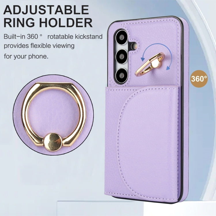 For Samsung Galaxy S25+ 5G Ring Holder Card Bag Skin Feel Phone Case
