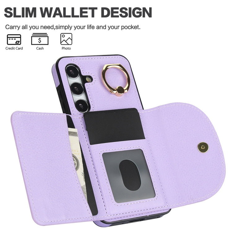 For Samsung Galaxy S25+ 5G Ring Holder Card Bag Skin Feel Phone Case