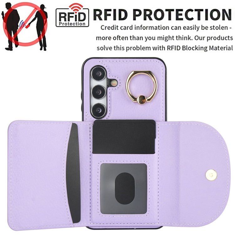 For Samsung Galaxy S25+ 5G Ring Holder Card Bag Skin Feel Phone Case