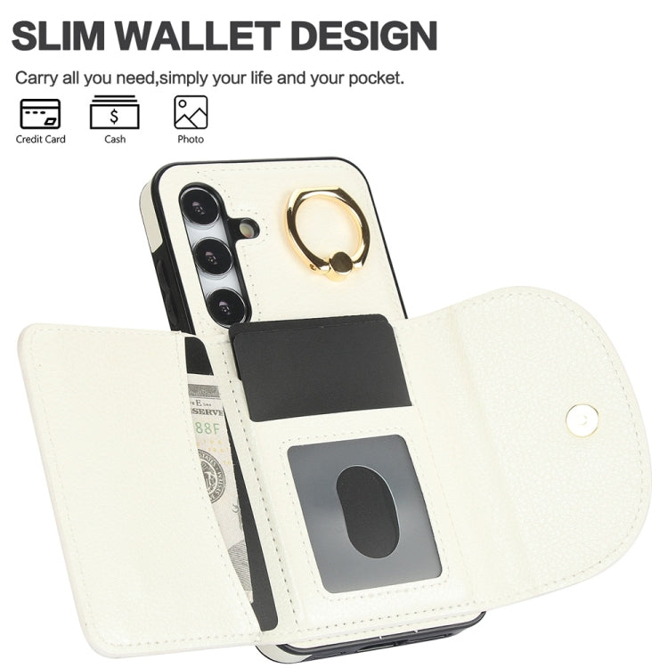 For Samsung Galaxy S25+ 5G Ring Holder Card Bag Skin Feel Phone Case