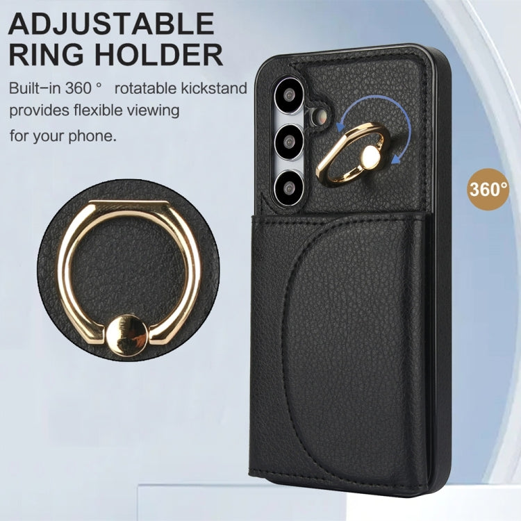 For Samsung Galaxy S25+ 5G Ring Holder Card Bag Skin Feel Phone Case