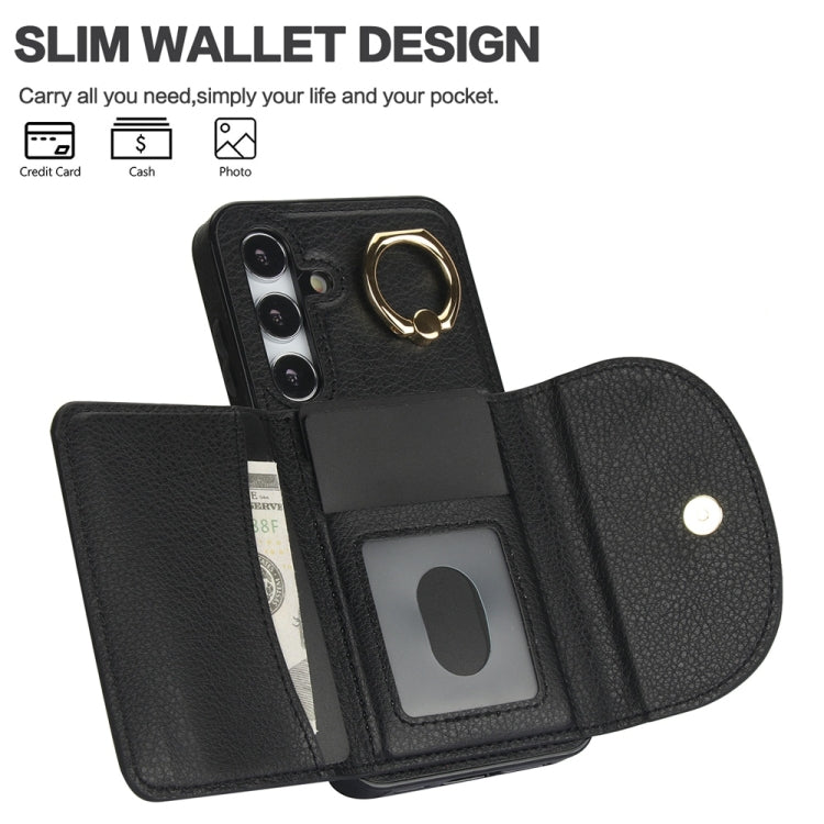 For Samsung Galaxy S25+ 5G Ring Holder Card Bag Skin Feel Phone Case