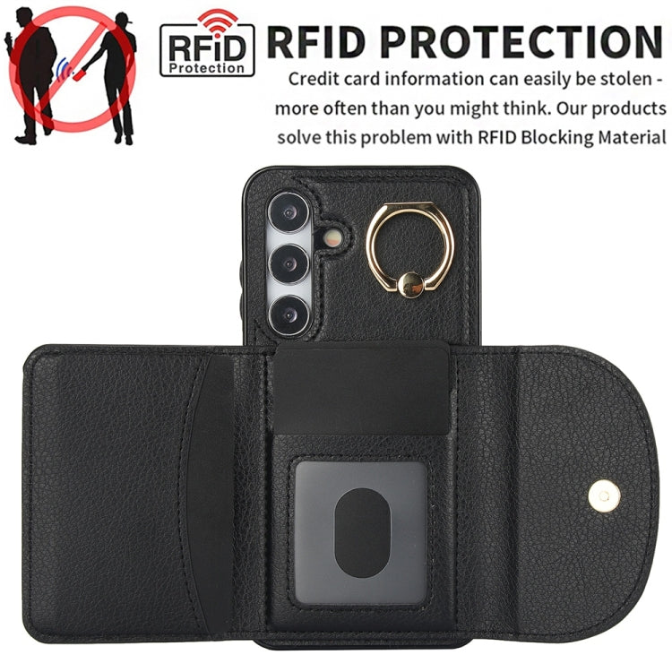 For Samsung Galaxy S25+ 5G Ring Holder Card Bag Skin Feel Phone Case