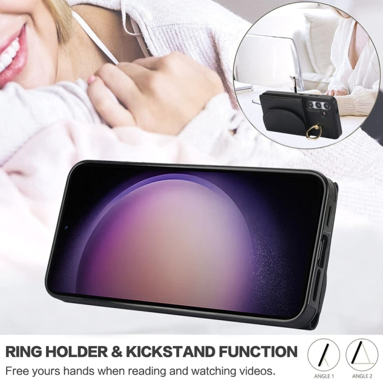 For Samsung Galaxy S25+ 5G Ring Holder Card Bag Skin Feel Phone Case