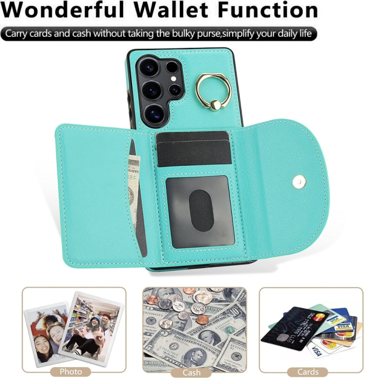 For Samsung Galaxy S25 Ultra 5G Ring Holder Card Bag Skin Feel Phone Case