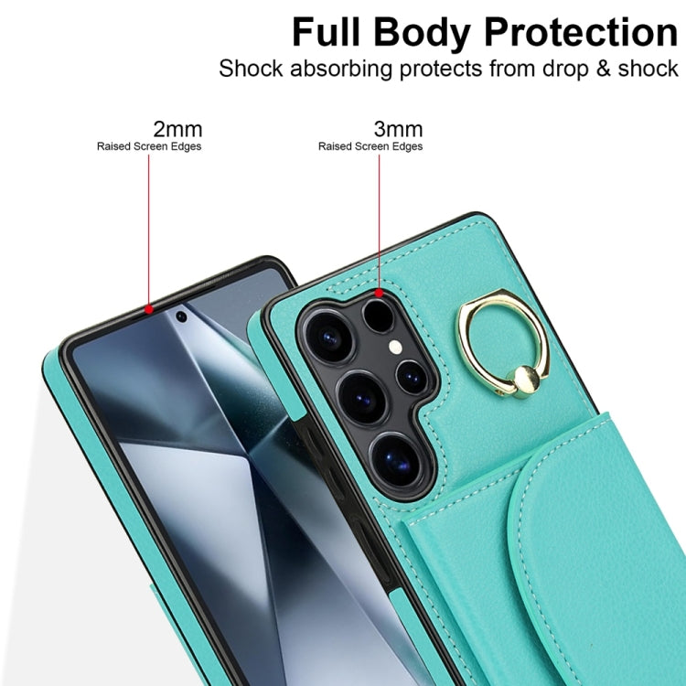 For Samsung Galaxy S25 Ultra 5G Ring Holder Card Bag Skin Feel Phone Case