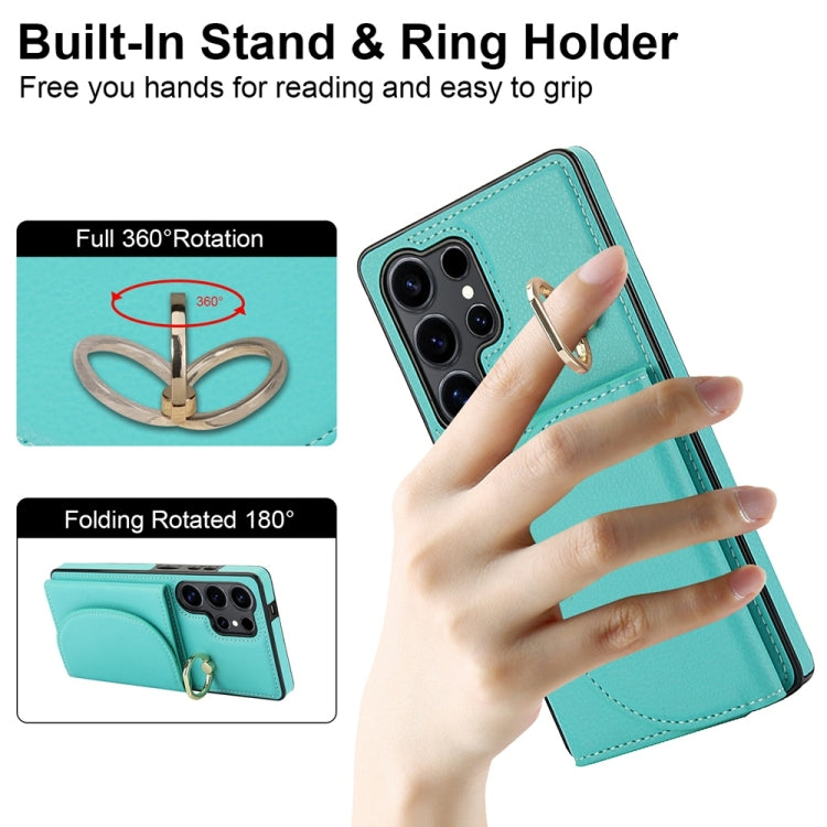 For Samsung Galaxy S25 Ultra 5G Ring Holder Card Bag Skin Feel Phone Case