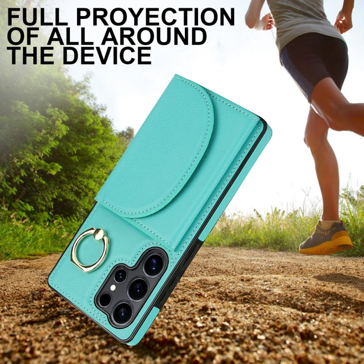 For Samsung Galaxy S25 Ultra 5G Ring Holder Card Bag Skin Feel Phone Case