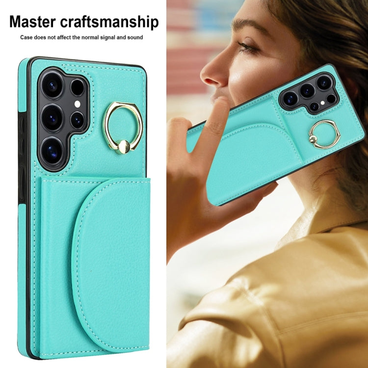 For Samsung Galaxy S25 Ultra 5G Ring Holder Card Bag Skin Feel Phone Case