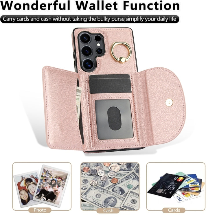 For Samsung Galaxy S25 Ultra 5G Ring Holder Card Bag Skin Feel Phone Case
