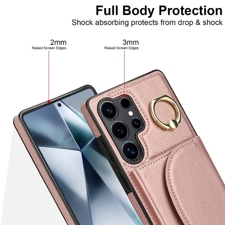 For Samsung Galaxy S25 Ultra 5G Ring Holder Card Bag Skin Feel Phone Case