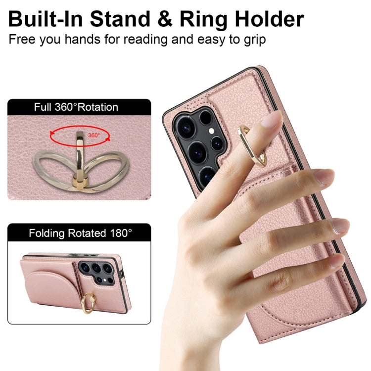 For Samsung Galaxy S25 Ultra 5G Ring Holder Card Bag Skin Feel Phone Case