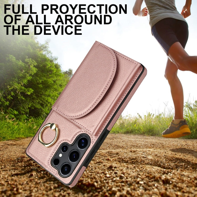 For Samsung Galaxy S25 Ultra 5G Ring Holder Card Bag Skin Feel Phone Case