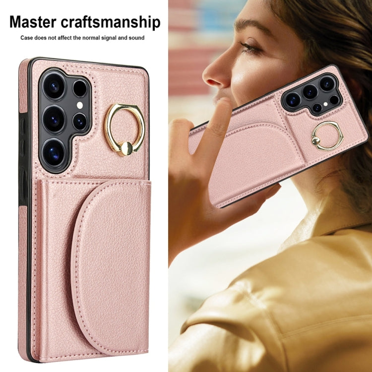 For Samsung Galaxy S25 Ultra 5G Ring Holder Card Bag Skin Feel Phone Case