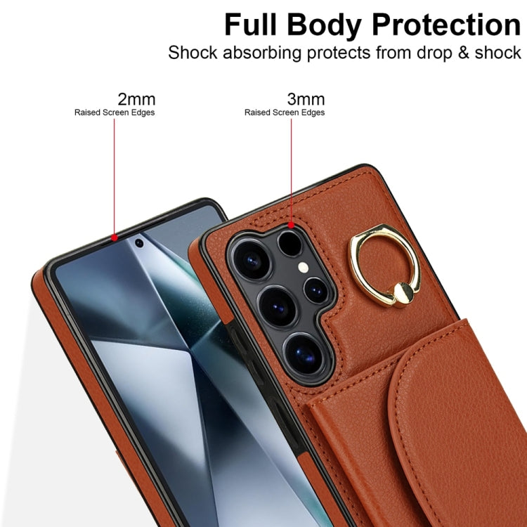 For Samsung Galaxy S25 Ultra 5G Ring Holder Card Bag Skin Feel Phone Case