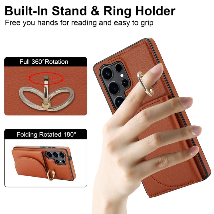 For Samsung Galaxy S25 Ultra 5G Ring Holder Card Bag Skin Feel Phone Case