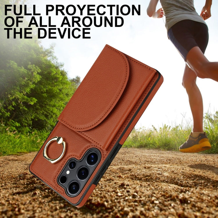 For Samsung Galaxy S25 Ultra 5G Ring Holder Card Bag Skin Feel Phone Case