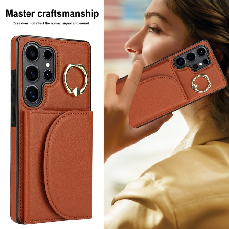 For Samsung Galaxy S25 Ultra 5G Ring Holder Card Bag Skin Feel Phone Case
