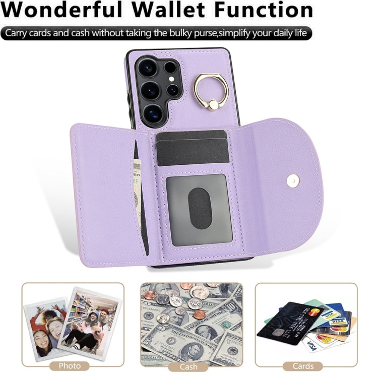For Samsung Galaxy S25 Ultra 5G Ring Holder Card Bag Skin Feel Phone Case