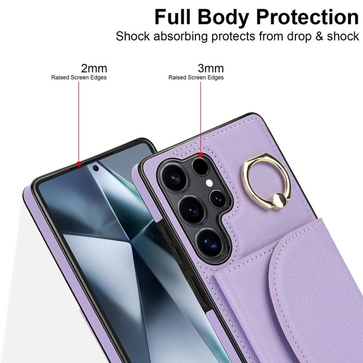 For Samsung Galaxy S25 Ultra 5G Ring Holder Card Bag Skin Feel Phone Case