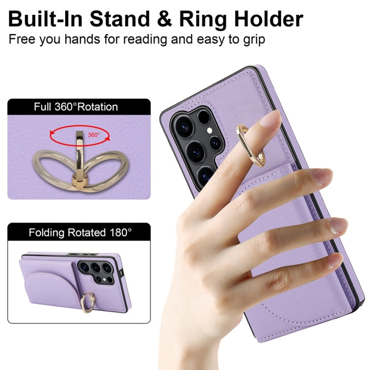 For Samsung Galaxy S25 Ultra 5G Ring Holder Card Bag Skin Feel Phone Case