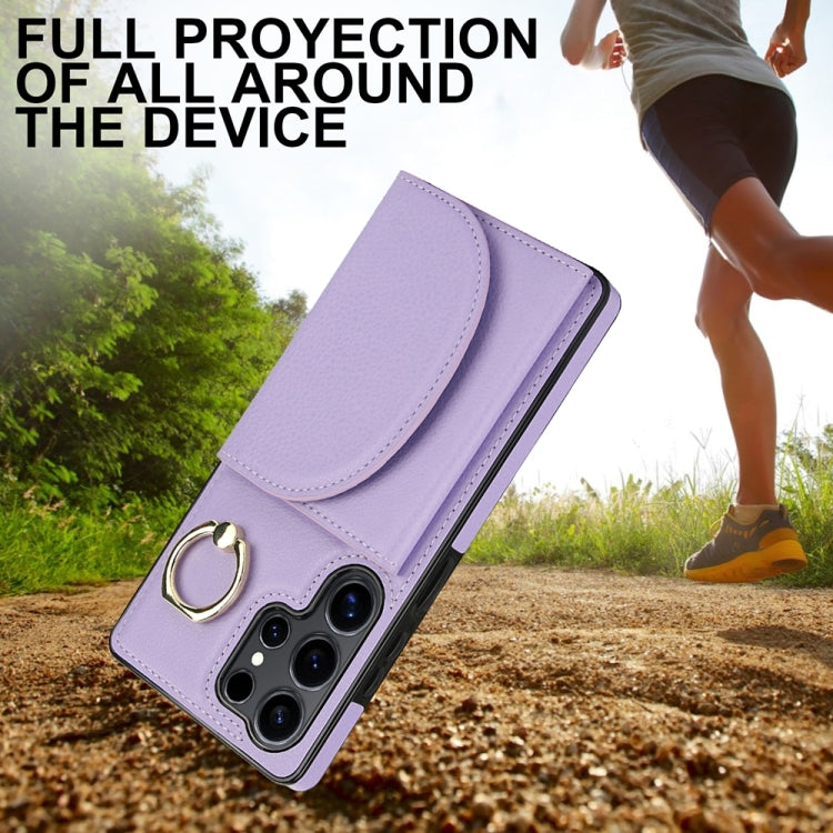 For Samsung Galaxy S25 Ultra 5G Ring Holder Card Bag Skin Feel Phone Case