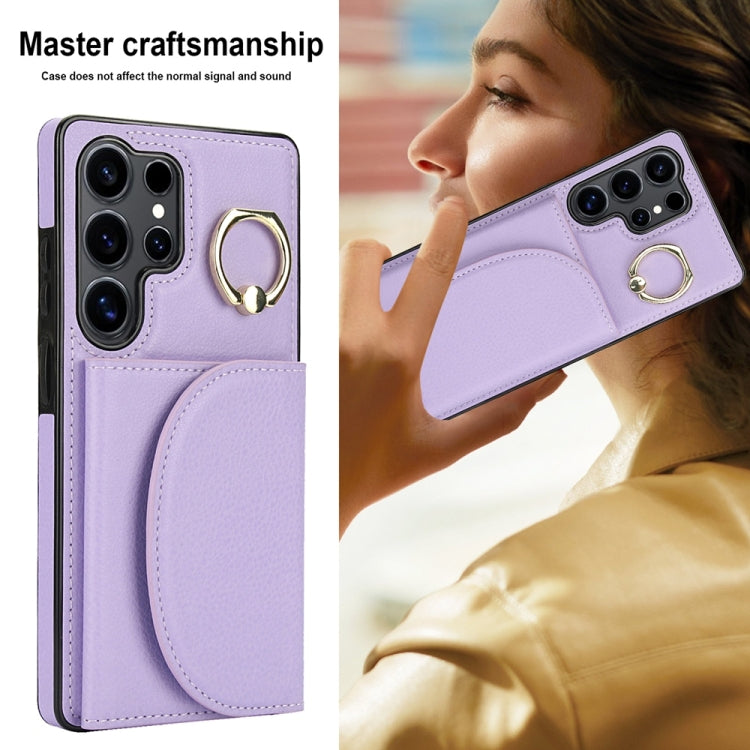 For Samsung Galaxy S25 Ultra 5G Ring Holder Card Bag Skin Feel Phone Case
