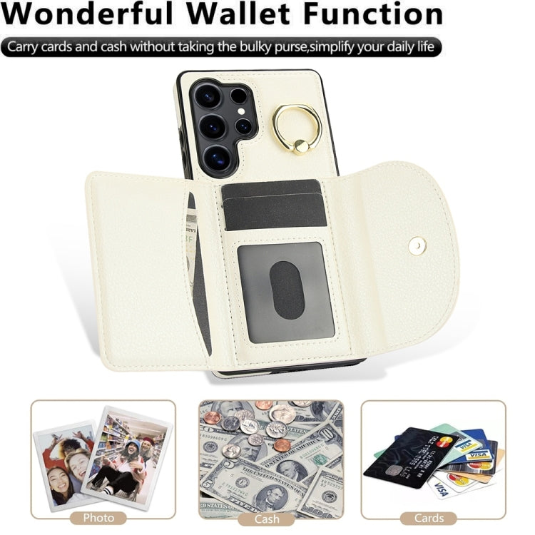 For Samsung Galaxy S25 Ultra 5G Ring Holder Card Bag Skin Feel Phone Case