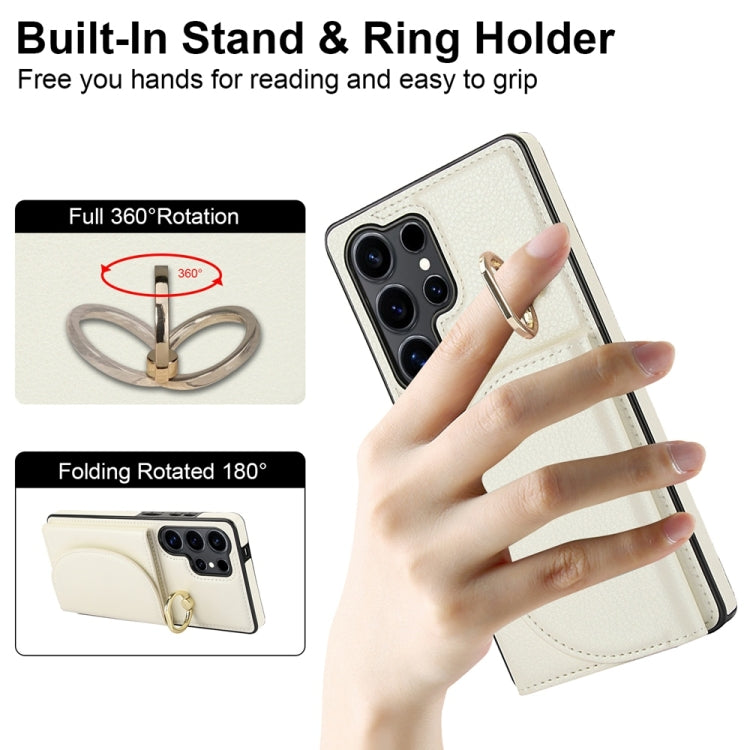 For Samsung Galaxy S25 Ultra 5G Ring Holder Card Bag Skin Feel Phone Case