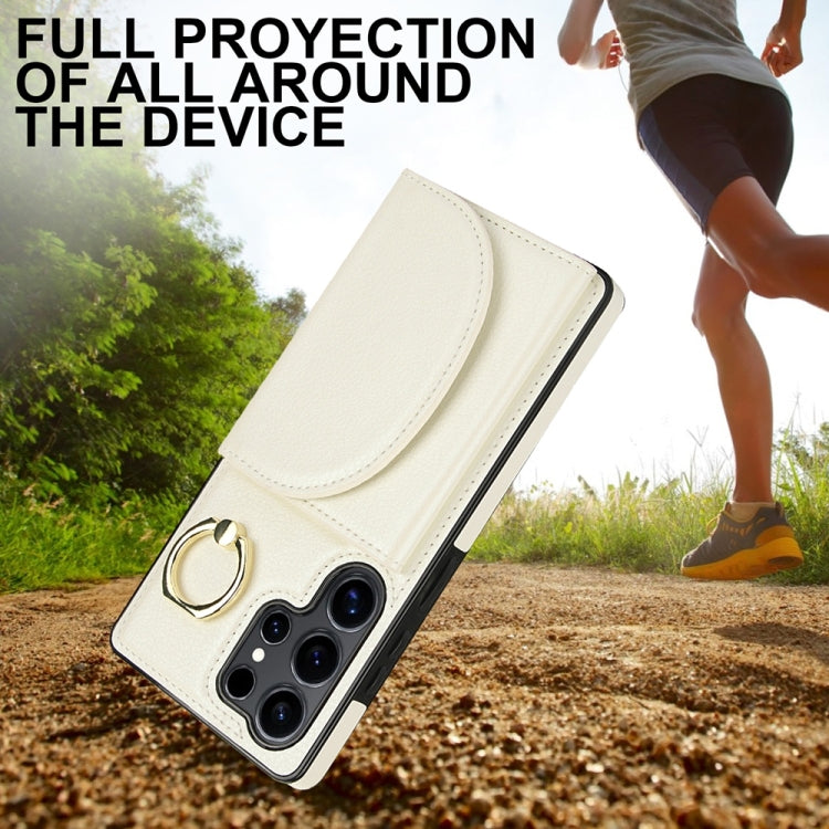 For Samsung Galaxy S25 Ultra 5G Ring Holder Card Bag Skin Feel Phone Case