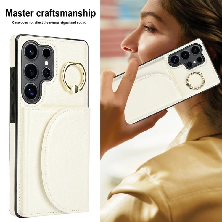 For Samsung Galaxy S25 Ultra 5G Ring Holder Card Bag Skin Feel Phone Case