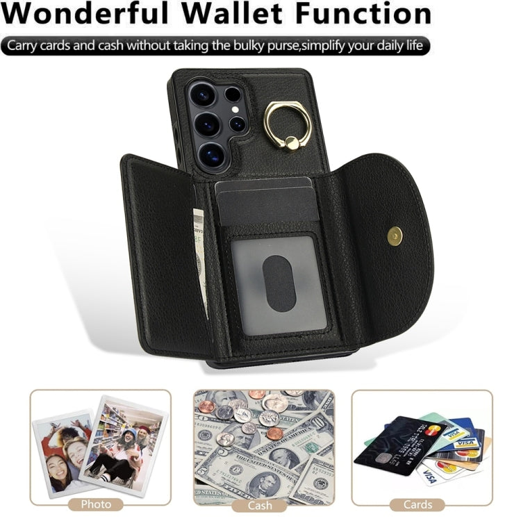 For Samsung Galaxy S25 Ultra 5G Ring Holder Card Bag Skin Feel Phone Case