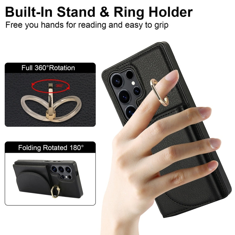 For Samsung Galaxy S25 Ultra 5G Ring Holder Card Bag Skin Feel Phone Case