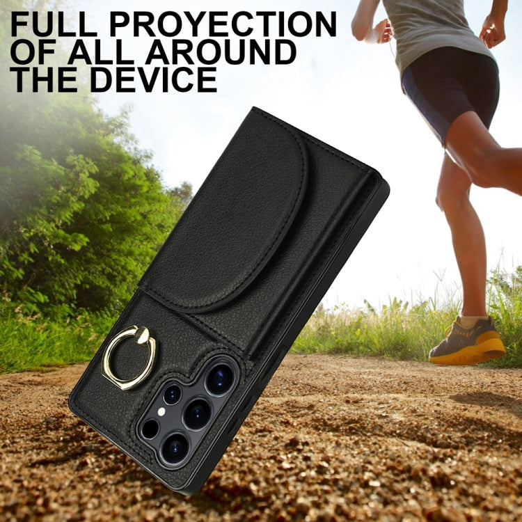 For Samsung Galaxy S25 Ultra 5G Ring Holder Card Bag Skin Feel Phone Case