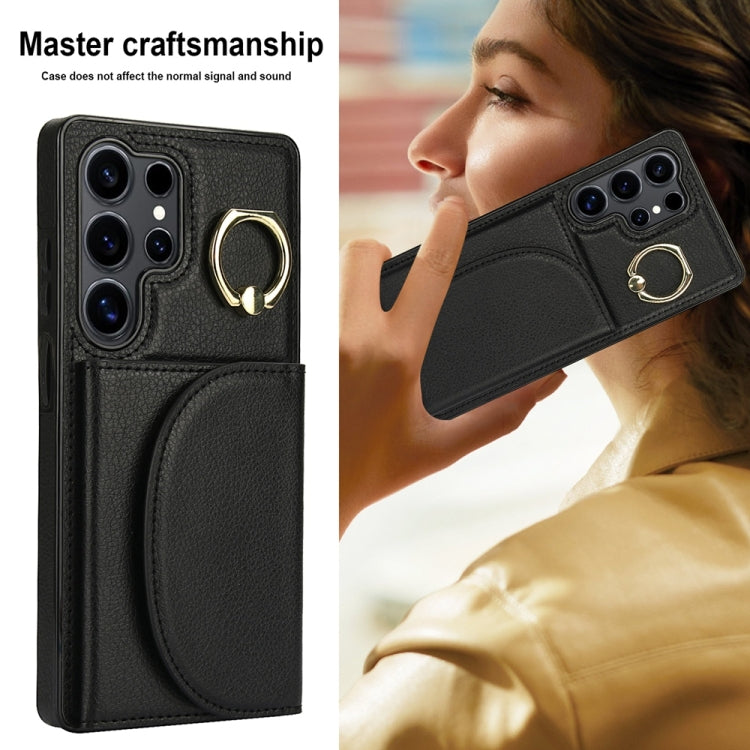 For Samsung Galaxy S25 Ultra 5G Ring Holder Card Bag Skin Feel Phone Case